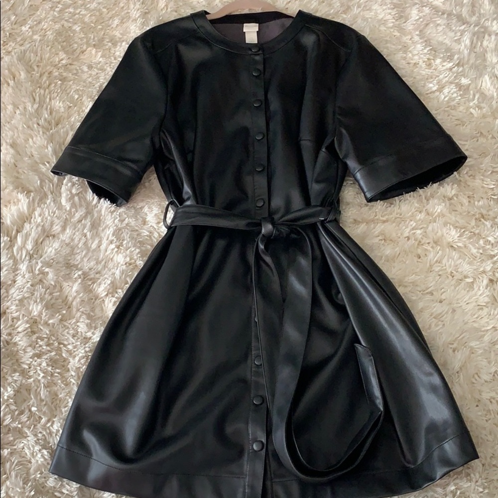 Faux Leather Shirt Dress